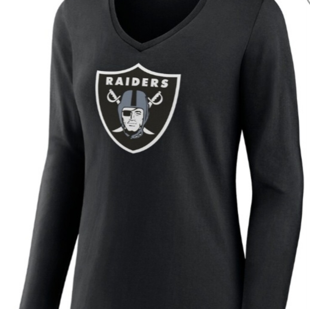 Raiders Women's Logo Team Lockup Long Sleeve V-Neck T-Shirt - Black 2XL NWT - Picture 2 of 5